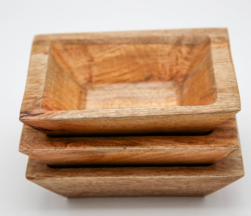 Food Safe Petite Round And Petite Square Wood Bowls, 6.5" x6.5"x 1.5"
