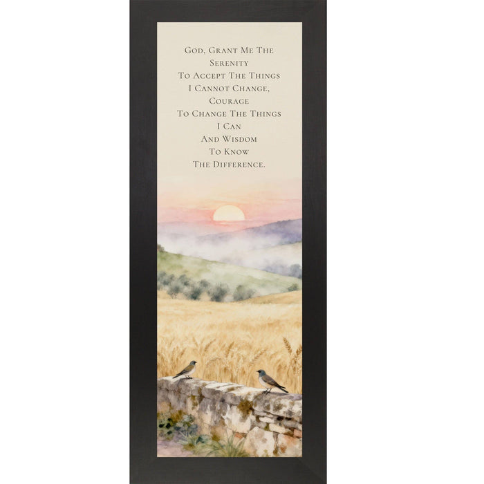 Serenity Prayer Wall Art – Tuscan Sunrise Watercolor Bluebirds Italian Landscape Christian Decor