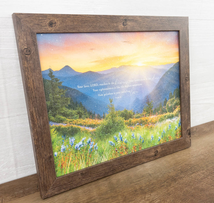 Your Love Reaches The Heavens Mountains Christian Art Sign Bible Verse Psalm 36: 5-9