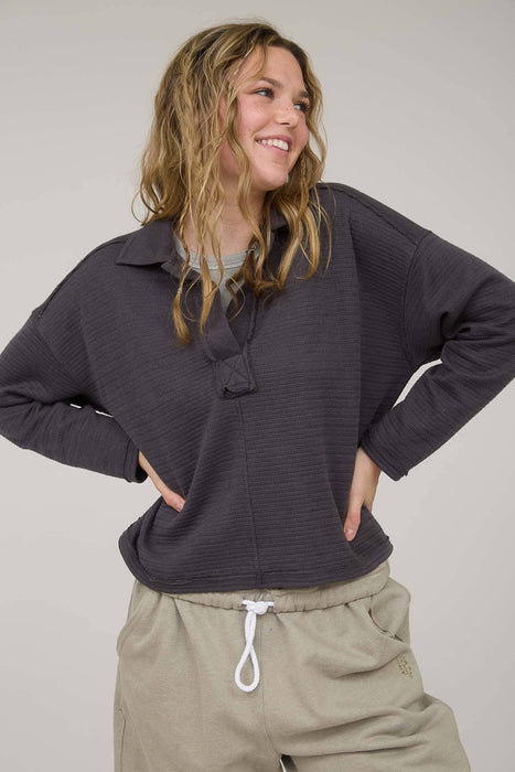 Minnesota women’s fashion Blu Pepper exposed seam knit polo