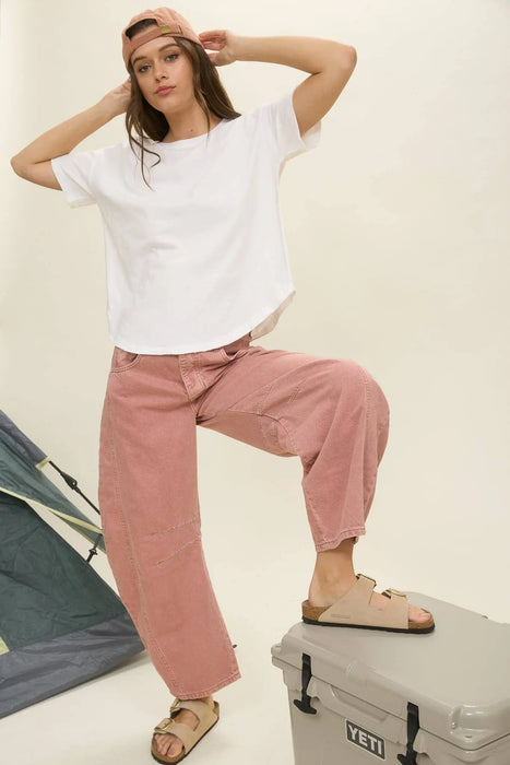 Soft cotton relaxed fit top styled with denim pants