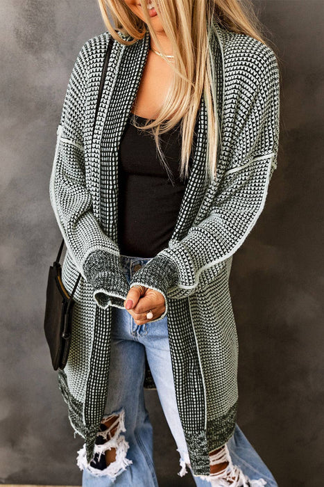 Casual Plaid Knitted Long Open Front Cardigan