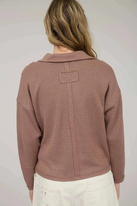 Blu Pepper exposed seam long sleeve polo top women near Winona MN