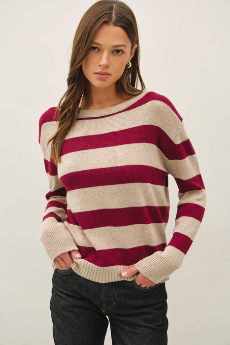 ANGORA BLEND RELAXED FIT WIDE STRIPED SWEATER