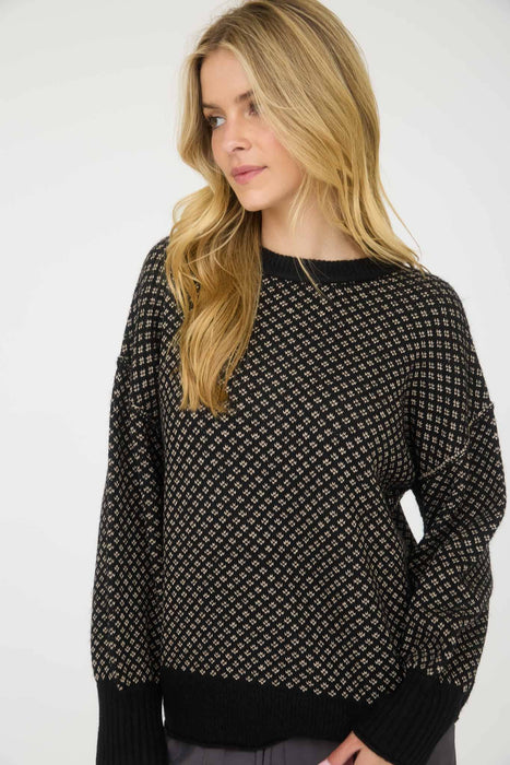 Boutique style jacquard sweater with relaxed fit and crew neckline casual look