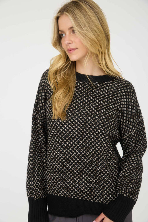 Boutique style jacquard sweater with relaxed fit and crew neckline casual look