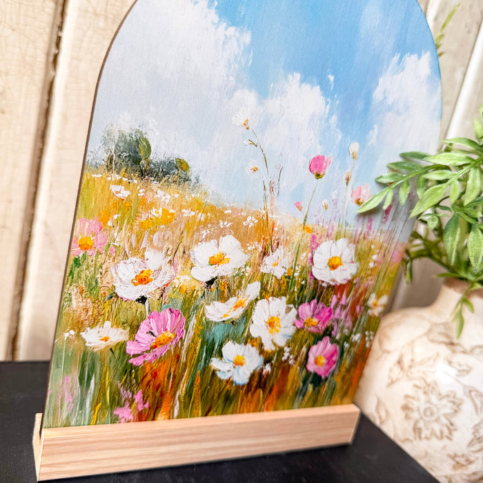 Flowers Arched Wood Sign Shelf Sitter