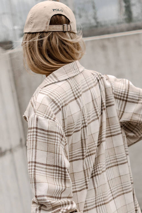 Khaki Plaid Shirt Removable Hood Buttoned Shacket