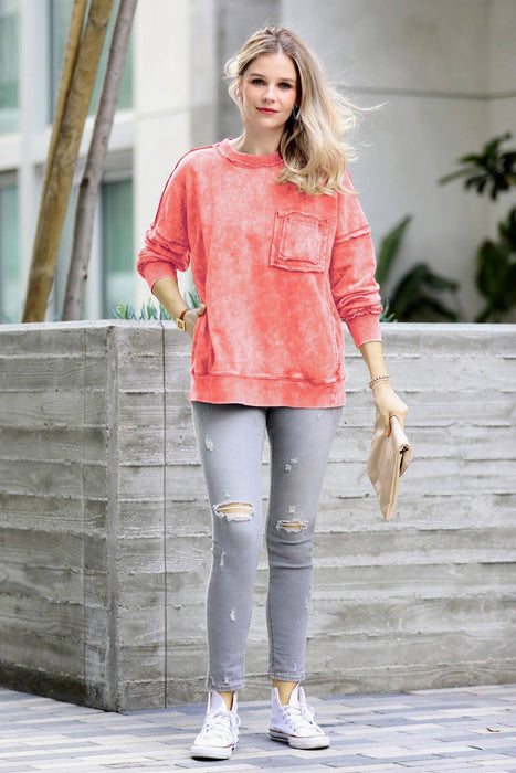 French Terry Acid Wash Pullover Women's Sweatshirt