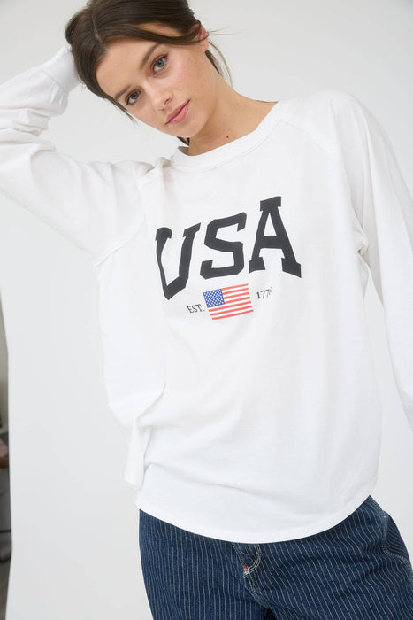 USA GRAPHIC RAGLAN LONG SLEEVE KNIT TOP