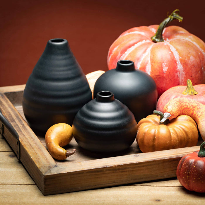 Ebony Black Compact Vase Set
