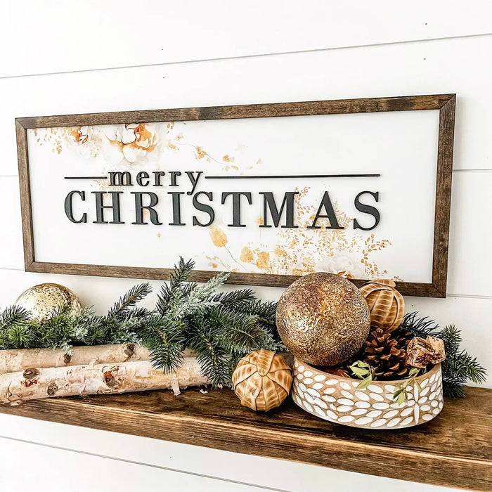 Merry Christmas Gold Floral Sign
