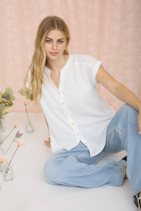 CUFFED SLEEVE BUTTON DOWN LIGHTWEIGHT TOP