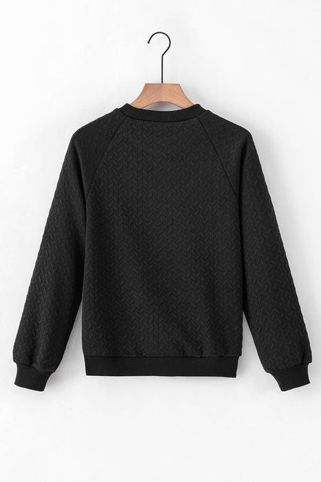 Solid Textured Raglan Sleeve Pullover Sweatshirt