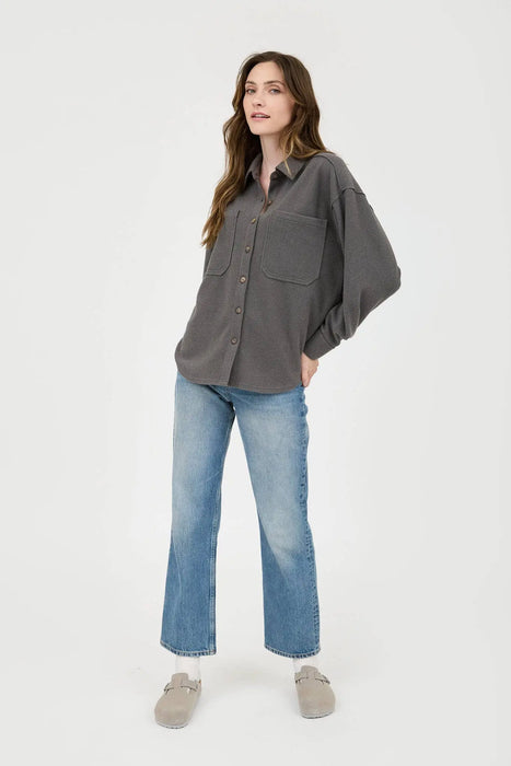 RIB KNIT EXPOSED SEAM BUTTON UP SHACKET JACKET