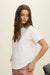Lightweight short sleeve knit top raw edge detail