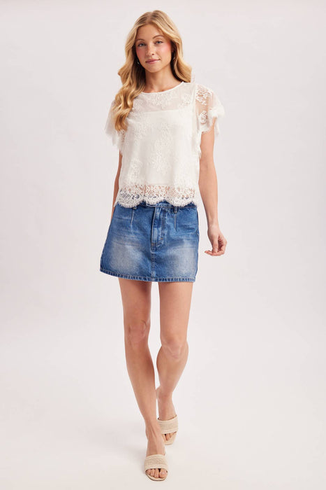 SEE-IT-THROUGH FLUTTERY SLEEVES LACE TOP WITH NO LINING
