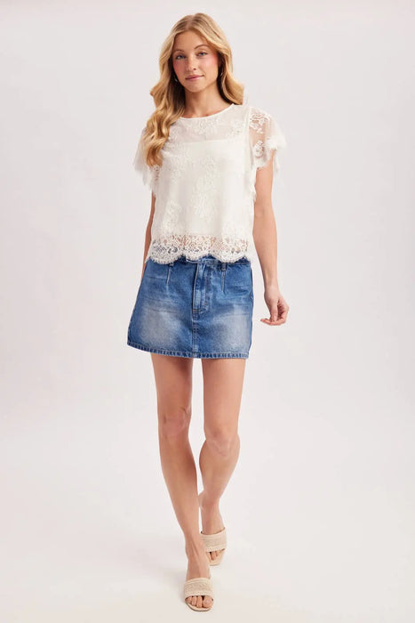 SEE-IT-THROUGH FLUTTERY SLEEVES LACE TOP WITH NO LINING