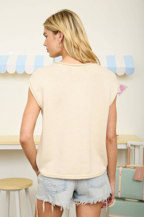 Raw Edge Sleeveless Button Down Knit Cardigan | Lightweight Top | Heartland Store MN