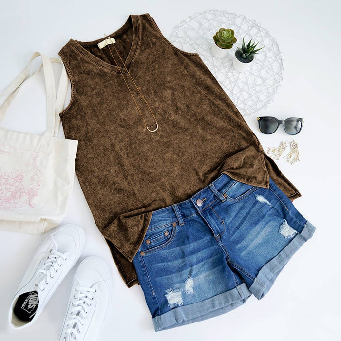 Mineral Wash Tank Top w/ side-slit Sizes  XL-3X