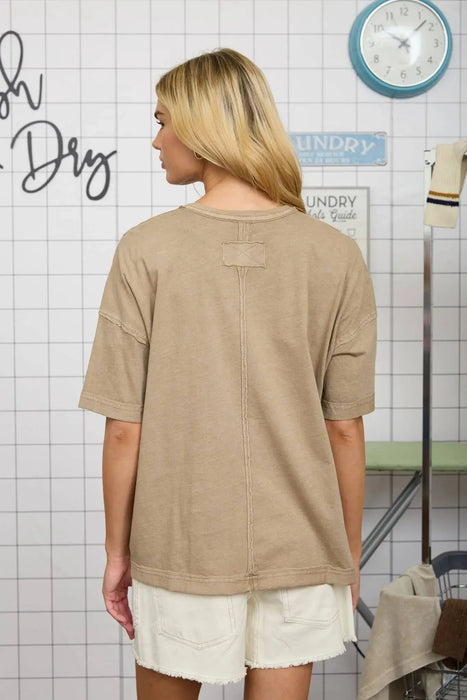 WASHED EXPOSED SEAM RELAXED KNIT T-SHIRT