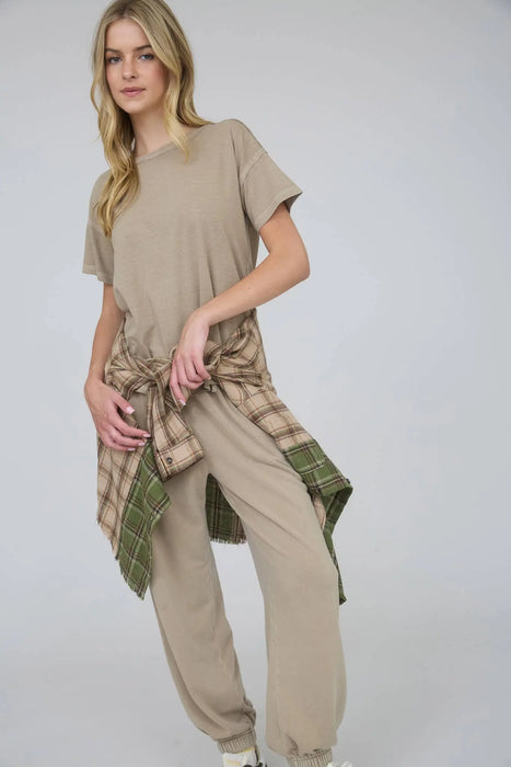 Exposed Seam Raw Edge Cotton Knit Top | Drop Shoulder Short Sleeve Tee | Lewiston MN Boutique