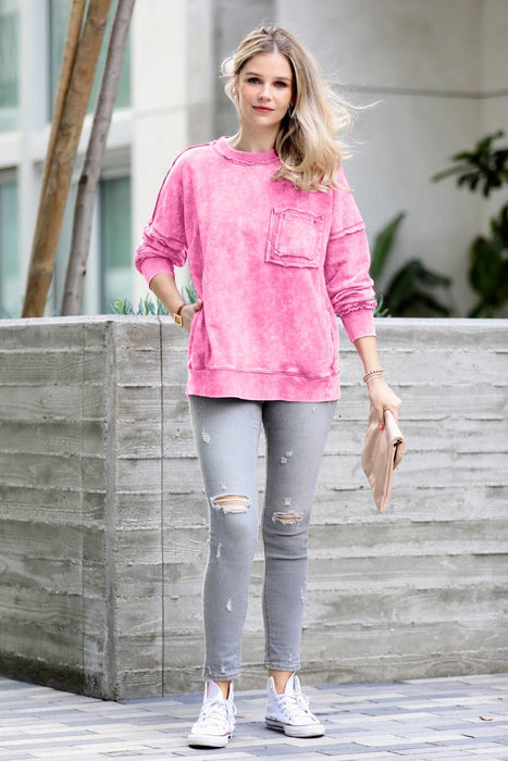 French Terry Acid Wash Pullover Women's Sweatshirt