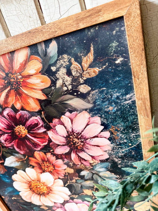 Bold Colorful Moody Floral Wood Sign