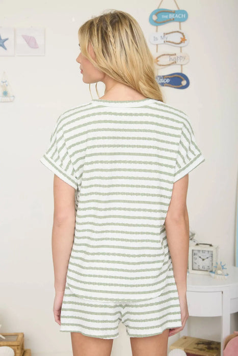 Comfortable women’s short sleeve striped t-shirt ideal for spring and summer