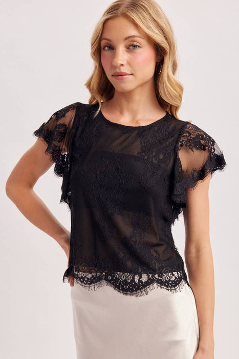 SEE-IT-THROUGH FLUTTERY SLEEVES LACE TOP WITH NO LINING