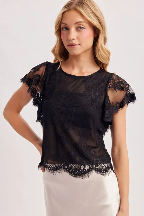 SEE-IT-THROUGH FLUTTERY SLEEVES LACE TOP WITH NO LINING