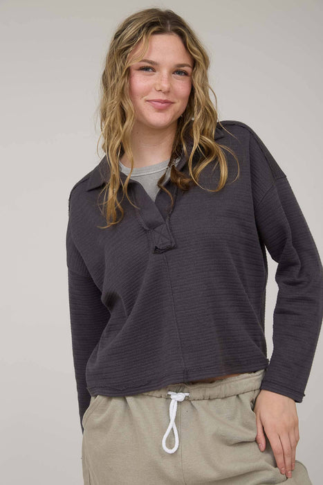 Textured knit long sleeve polo women’s boutique Winona MN