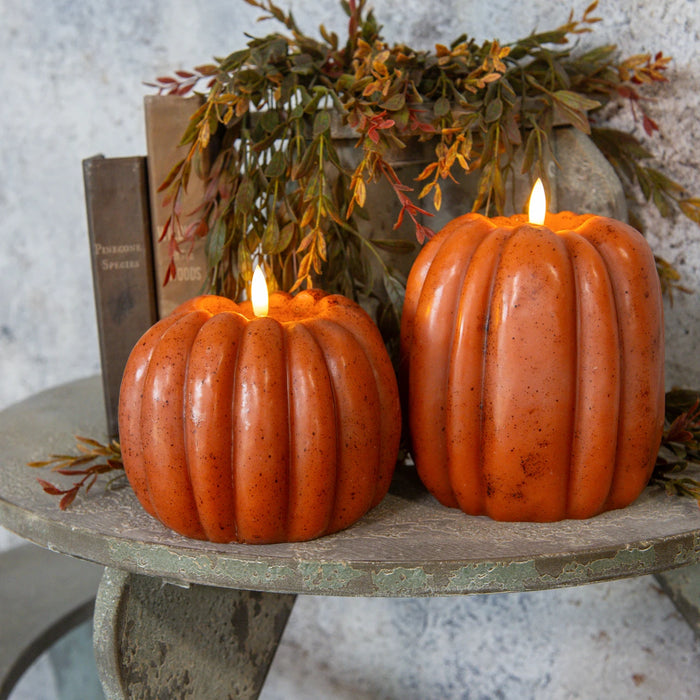 ORANGE 3D FLAME PUMPKIN 6 HOUR TIMER CANDLE- 3 SIZES