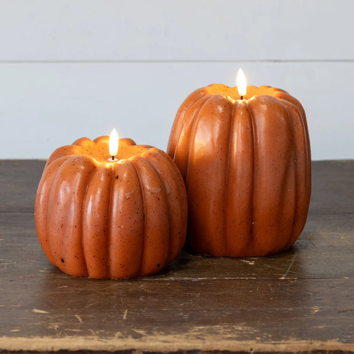 ORANGE 3D FLAME PUMPKIN 6 HOUR TIMER CANDLE- 3 SIZES