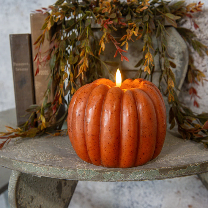 ORANGE 3D FLAME PUMPKIN 6 HOUR TIMER CANDLE- 3 SIZES