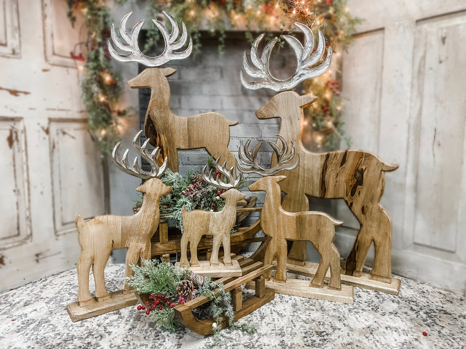 Wooden Reindeer Christmas Decor 9.5x16.5in