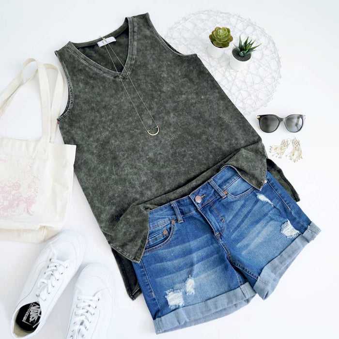 Mineral Wash Tank Top w/ side-slit Sizes  XL-3X