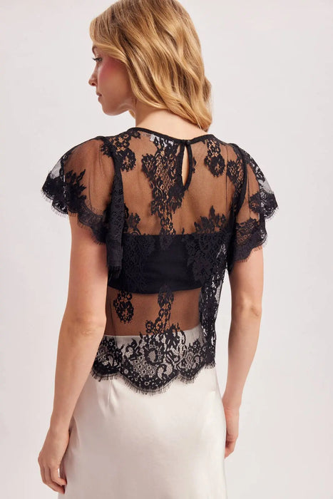 SEE-IT-THROUGH FLUTTERY SLEEVES LACE TOP WITH NO LINING