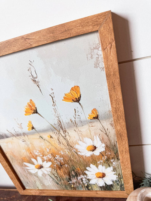 Yellow & White Floral Wood Sign