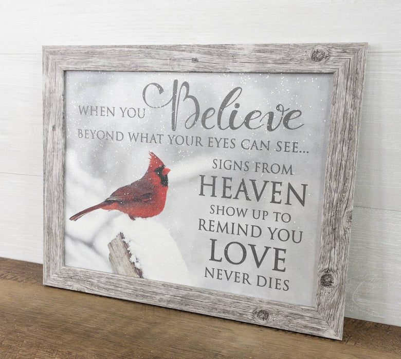 When You Believe Beyond Cardinal Art SIgn-Black Frame