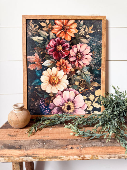 Bold Colorful Moody Floral Wood Sign