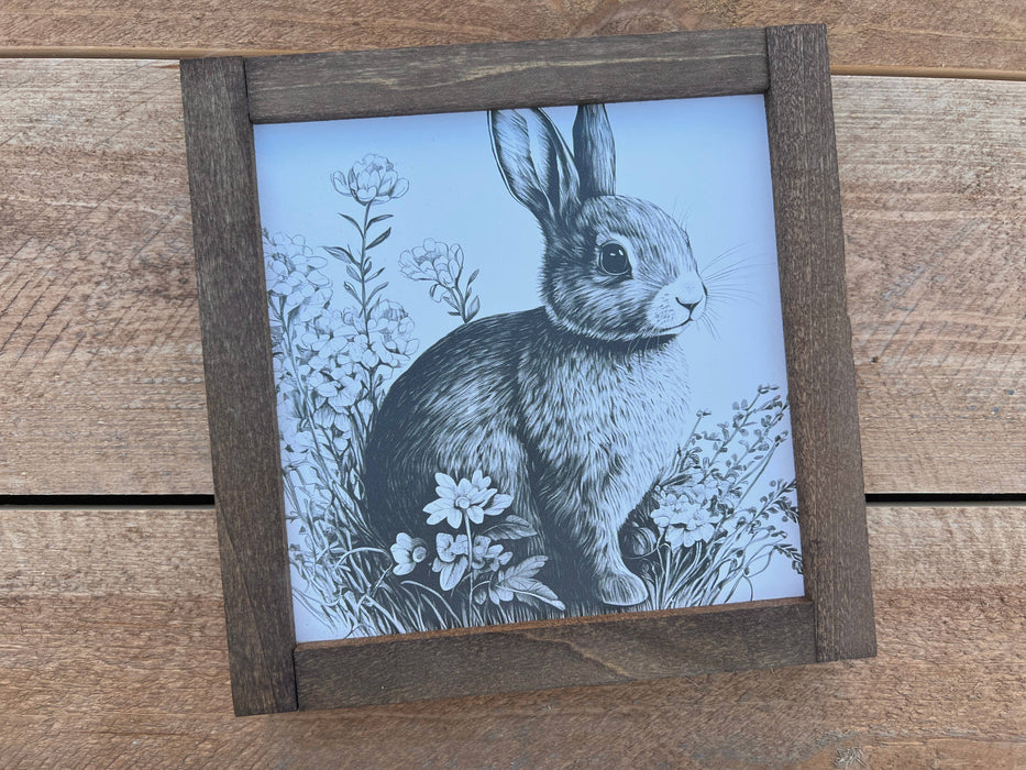 Black & White Easter Bunny Wood Sign