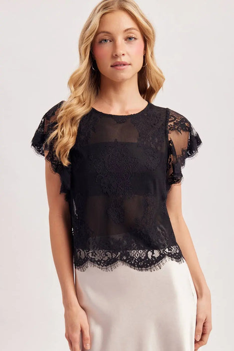 SEE-IT-THROUGH FLUTTERY SLEEVES LACE TOP WITH NO LINING
