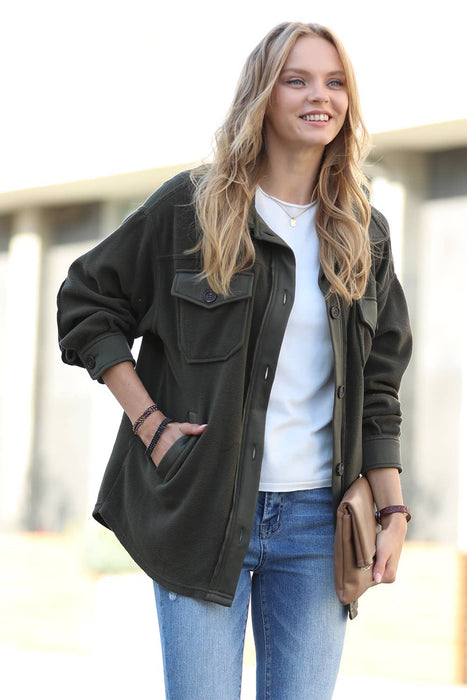 Basic Fleece Jacket Shacket W/ Elbow Patch - Zenana Brand