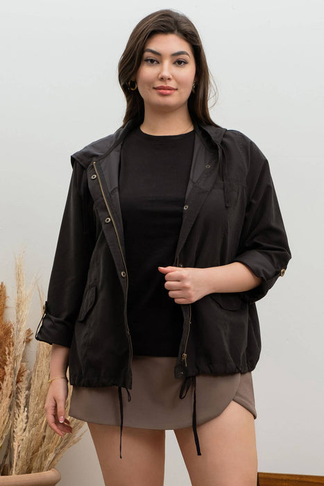 PLUS SNAP BUTTON ZIP UP HOODED JACKET