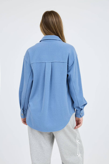 RIB KNIT EXPOSED SEAM BUTTON UP TOP