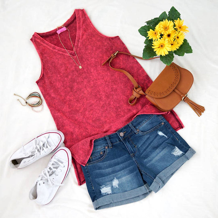 Mineral Wash Tank Top w/ side-slit Sizes  XL-3X