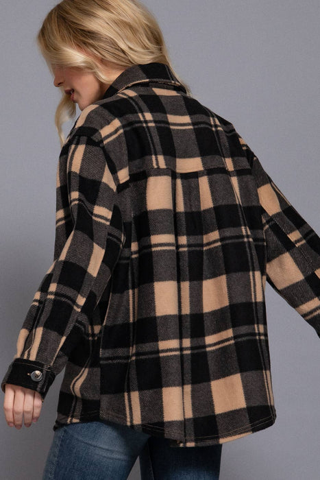 Flannel Shirt Jacket Long Sleeve Check Printed Fleece Shacket