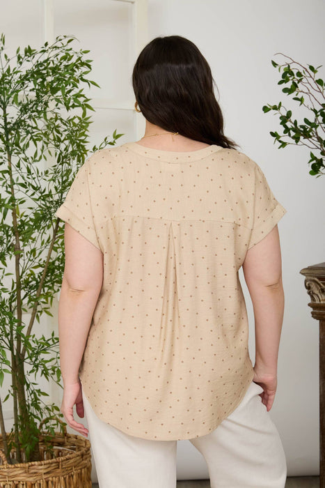 PLUS POLKA DOT LACE TRIM HALF BUTTON TOP
