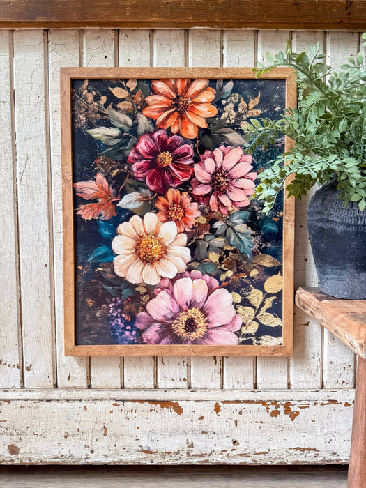 Bold Colorful Moody Floral Wood Sign